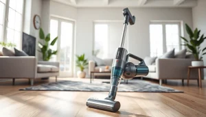 Best cordless vacuum with sleek design showcased in a bright, modern living room.