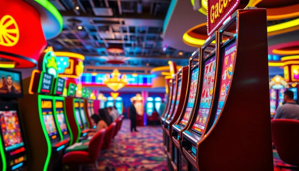 Menangkan jackpot pada slot gacor dengan suasana kasino yang hidup dan penuh cahaya.