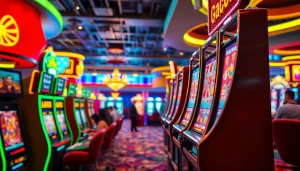 Menangkan jackpot pada slot gacor dengan suasana kasino yang hidup dan penuh cahaya.