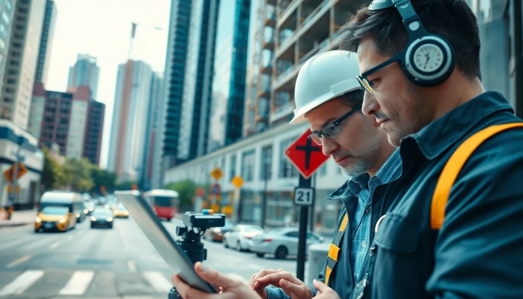 Conducting a noise impact assessment with advanced equipment in an urban environment.