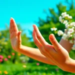 Practioner demonstrating various yoga mudras illustrating serenity and connection.