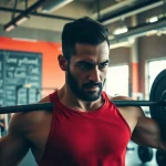 Powerful athlete demonstrating strength training in a gym with the theme 888 new.