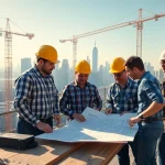 Construction team collaborating on a project, showcasing New York City General Contractor skills and teamwork.