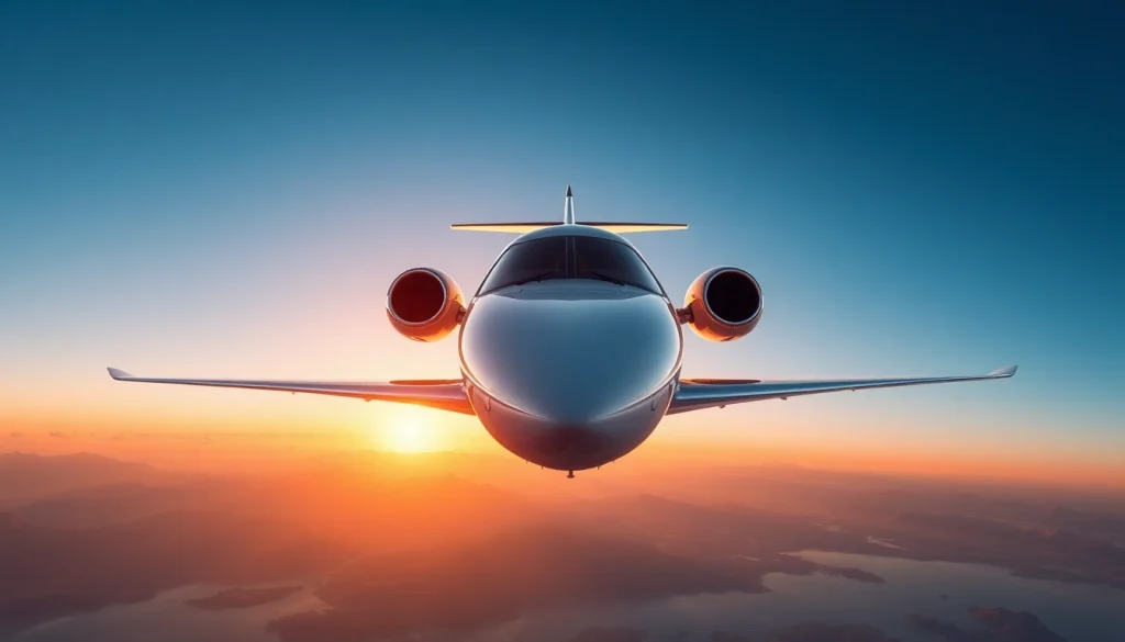 Flymarquis offers premium air travel solutions with a luxurious private jet in a scenic landscape