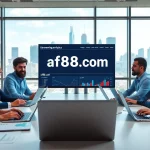 Analyze digital marketing strategies for af88 com with a collaborative team in a vibrant office.