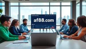 Analyze digital marketing strategies for af88 com with a collaborative team in a vibrant office.