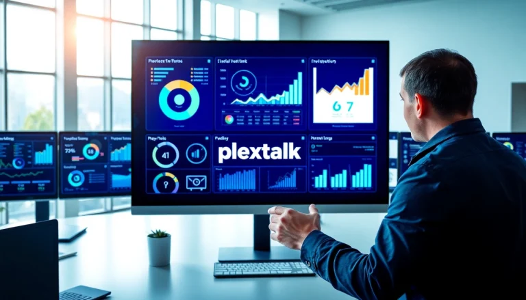 Showcasing plexatalk in a vibrant office setting, enhancing digital communication and collaboration.