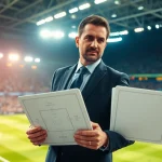 Nuno Espírito Santo analyzing game tactics in a stadium, showcasing his management style and expertise at https://diknews.co.uk/nuno-espirito-santo/.