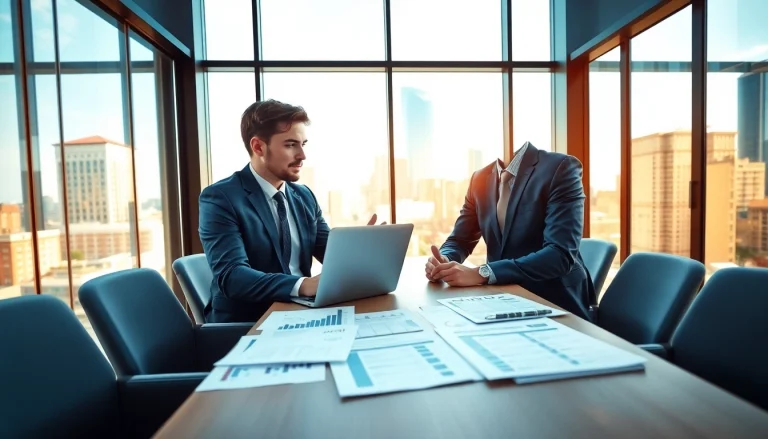 Finanzberatung bei https://zukunftkapital.de in einem modernen Büro mit Experten und Dokumenten.