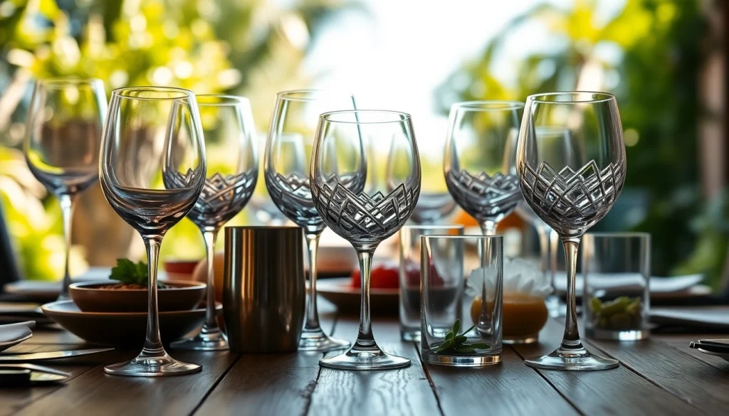 Stylish glassware NZ collection displayed on an elegant table, showcasing various glass types.