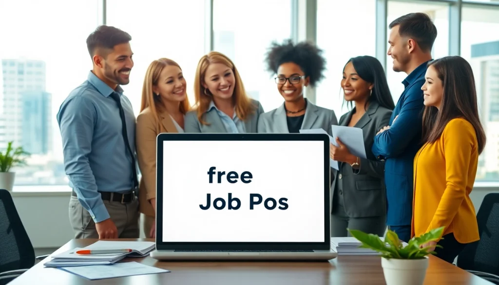 Engage in a free job post conversation with recruiters and job seekers in a vibrant workplace setting.