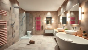 Sonni sanitär Produkte in einem modernen Badezimmer mit stilvollen Duschen und Heizkörpern.