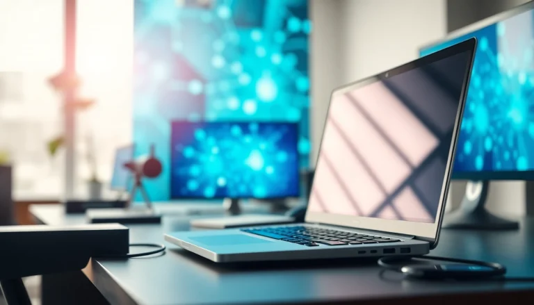 Showcasing technology-centered workspace with innovative devices and bright atmosphere.