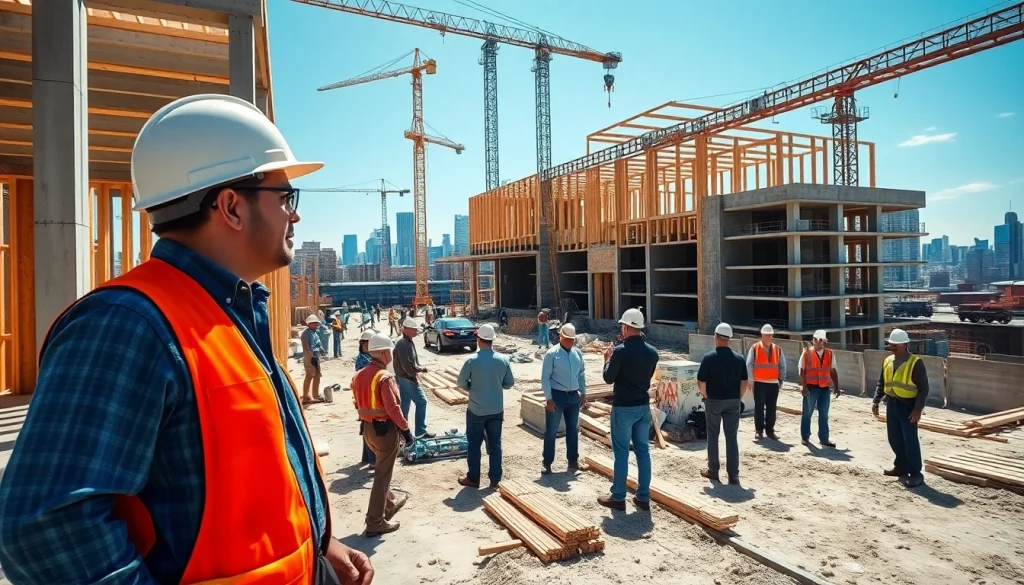 New York General Contractor managing a construction site with workers engaged in projects.