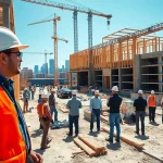 New York General Contractor managing a construction site with workers engaged in projects.