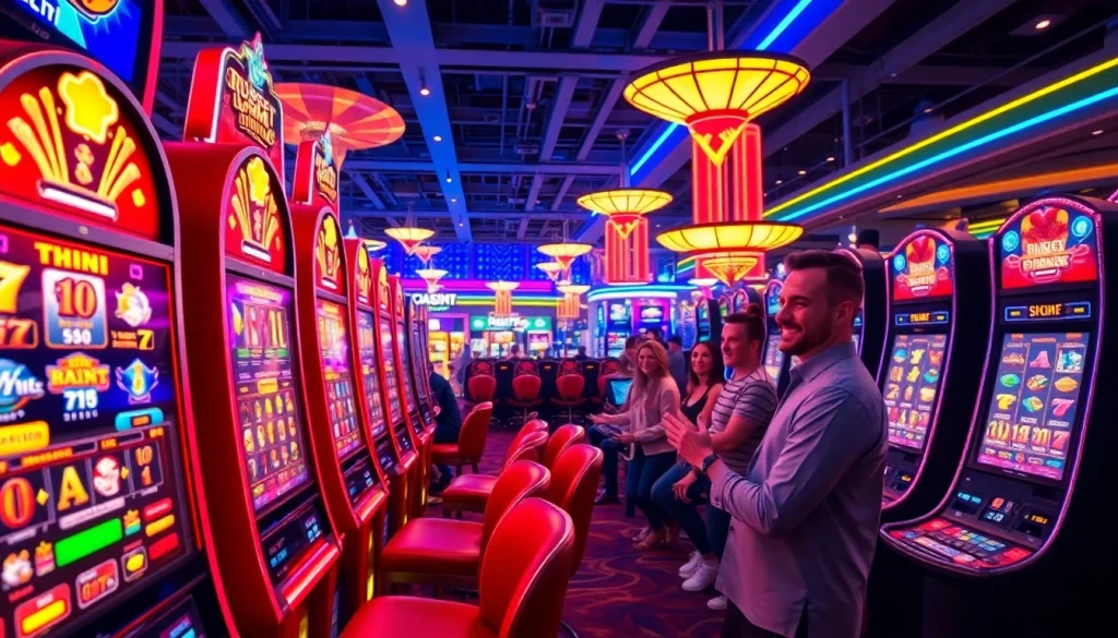 Menggairahkan permainan di https://rusia777.com dengan mesin slot dan suasana kasino yang ramai.