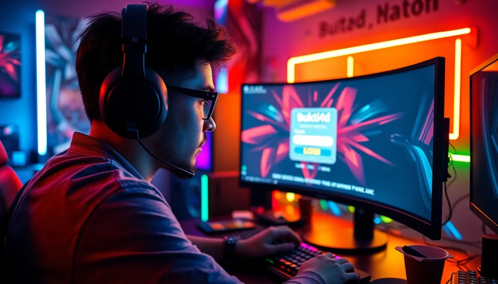 Login ke bukti4d login slot dengan gamer yang bersemangat di depan layar komputer.