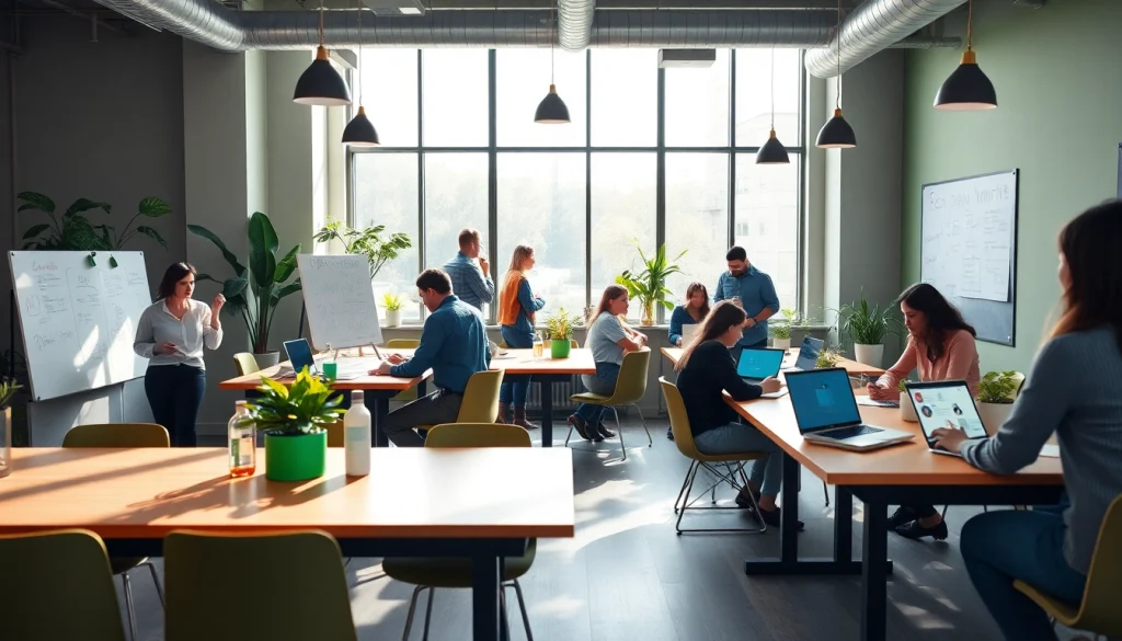 JBO collaborative workspace showcasing modern design and engaged users in a bright environment.