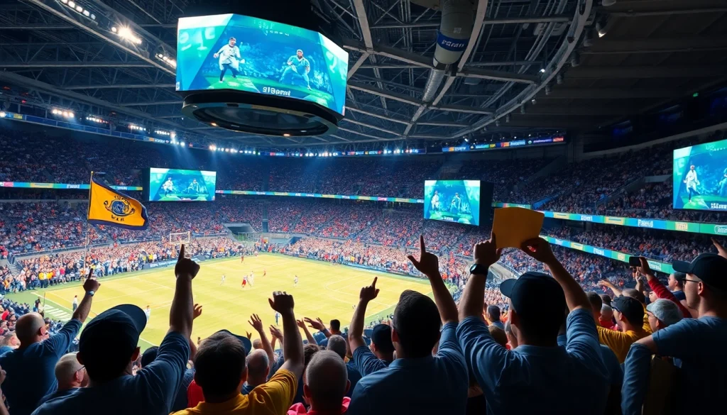 스포츠중계 중계방송을 즐기는 열렬한 팬들과 함께하는 생동감 넘치는 장면