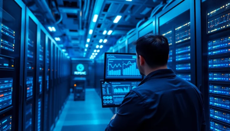 Optimize server management in a high-tech data center with efficient tools and monitoring systems.