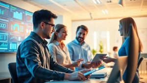 Team working on Managed Services Fredericksburg solutions in a modern office setting.