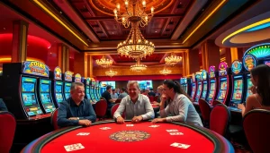 คาสิโน ที่มีผู้เล่นเดิมพันในบรรยากาศที่มีสีสันและน่าตื่นเต้น