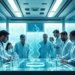 Researchers collaborating on groundbreaking experiments for www.trilgameshproject.com in a high-tech laboratory.