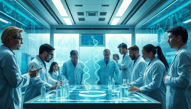 Researchers collaborating on groundbreaking experiments for www.trilgameshproject.com in a high-tech laboratory.