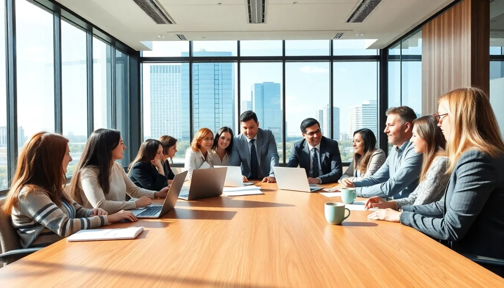 Engaged financial advisor San Antonio meeting with diverse clients in a modern office.
