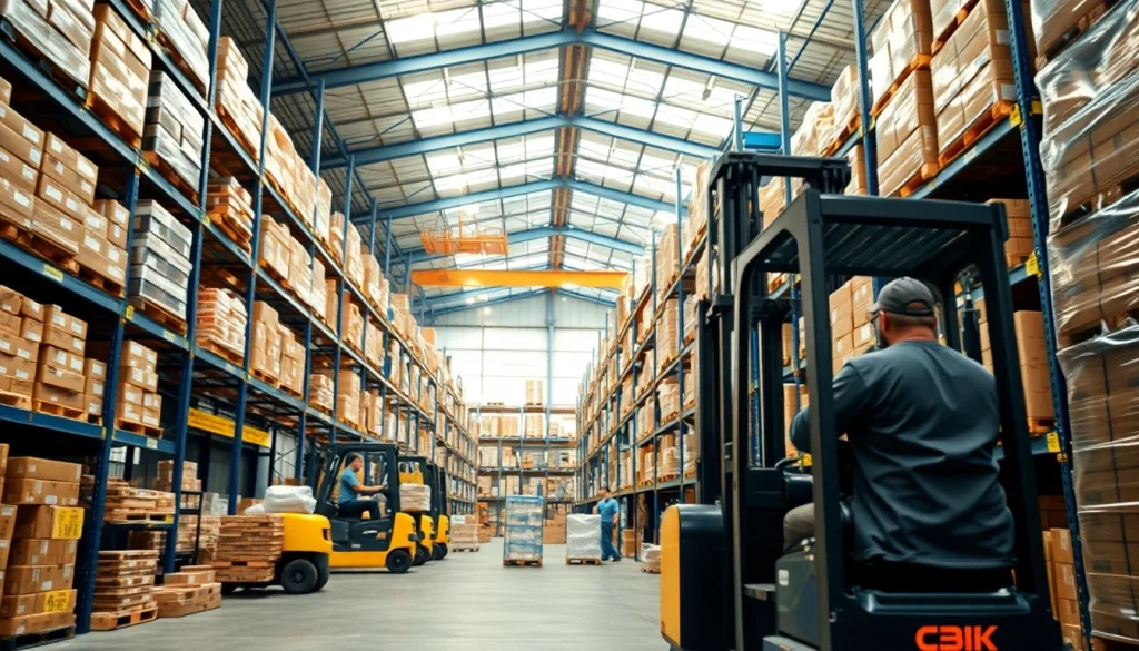 Locate efficient storage solutions at a warehouse near me with organized aisles and active workflows.