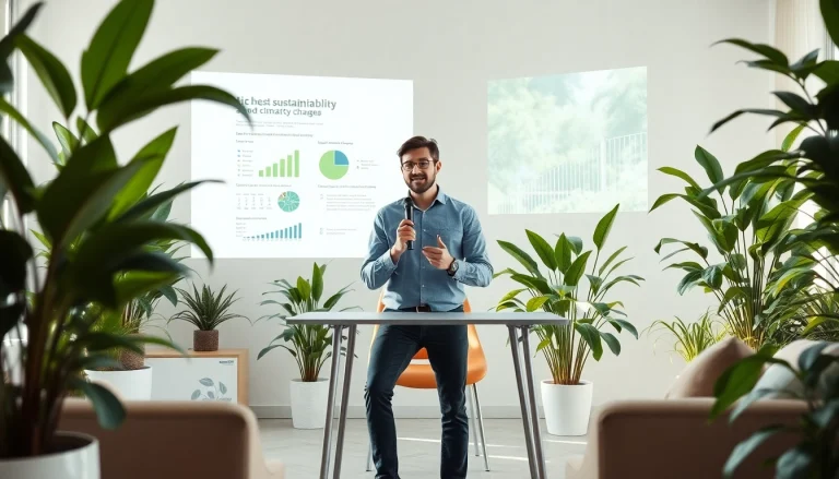 Capture insights on sustainability from https://www.unsustainablemagazine.com with a journalist surrounded by greenery.