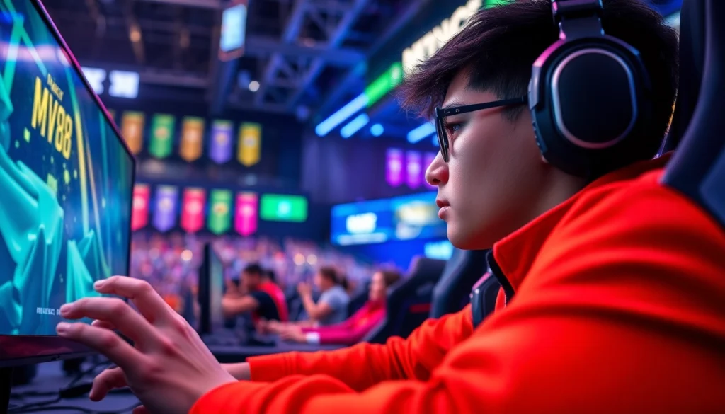 Engaged player competing in an MV88 game, showcasing dynamic gaming action and vibrant atmosphere.