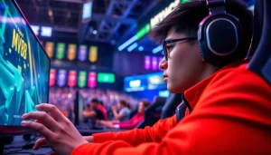 Engaged player competing in an MV88 game, showcasing dynamic gaming action and vibrant atmosphere.