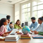 Students actively participating in a collaborative learning environment in Education.