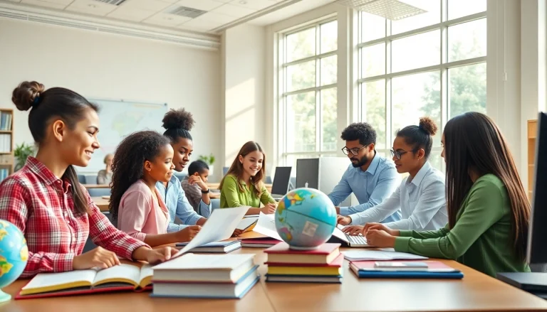 Students actively participating in a collaborative learning environment in Education.