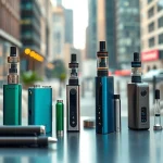 Vapes in an urban setting, showcasing diverse styles and designs for an elegant display.