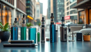 Vapes in an urban setting, showcasing diverse styles and designs for an elegant display.