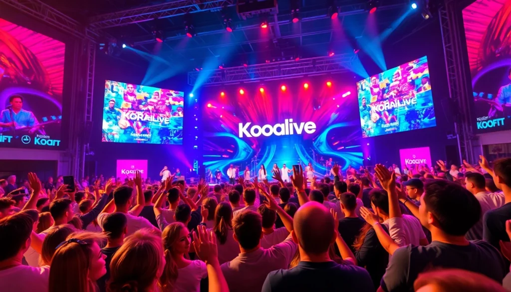 Kooralive live streaming event with an energetic audience and vibrant performers.