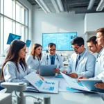 Engaging researchers sharing insights about the ADAPTABLE Aspirin Study in a collaborative lab.