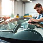 Lifetime warranty auto glass Denver service with skilled technicians installing a clear windshield.