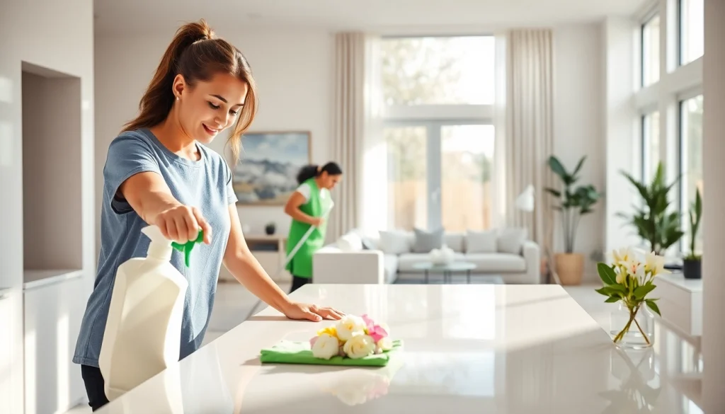 Efficient team providing Cleaning Service in a vibrant, modern home environment.