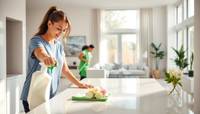 Efficient team providing Cleaning Service in a vibrant, modern home environment.