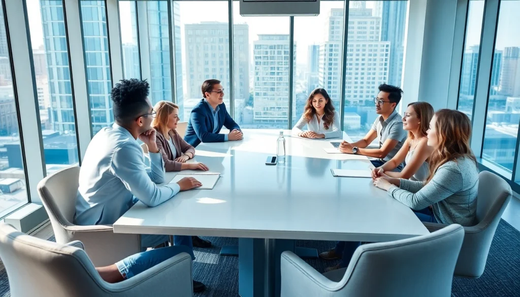 79king team collaborating in a modern office setting during a brainstorming session.