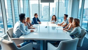 79king team collaborating in a modern office setting during a brainstorming session.