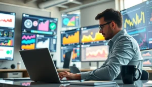 Analyzing website data and digital strategies at https://www.ound-ound.com in a modern office.