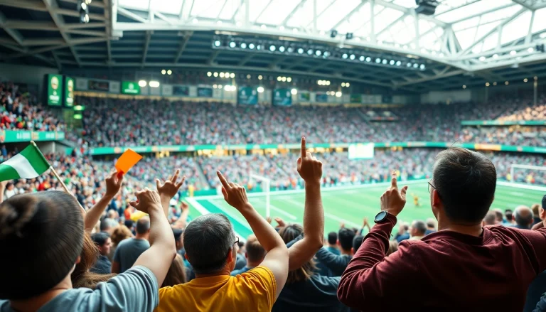 스포츠중계의 열정적인 팬들이 응원하는 모습
