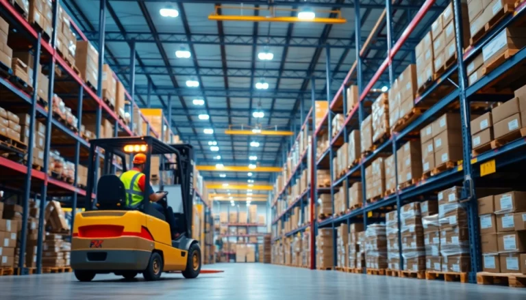 Visual representation of 3PL showcasing a dynamic logistics warehouse with organized inventory.