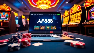 Dynamic AF88 com online gaming platform scene with casino elements.