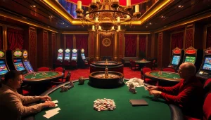 Experience the thrill of s88vip at an upscale casino, with poker chips, vibrant slots, and elite players.