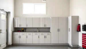 garage cabinets showcasing organized tools and storage in a modern garage environment.